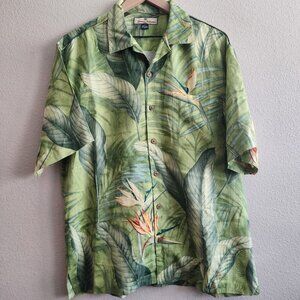 Tommy Bahama Shirt Mens Medium Silk Tropical Floral Leaf Relaxed Fit Button Up